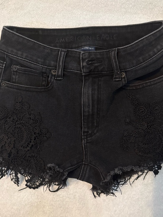 American Eagle Outfitters Pants - American Eagle Outfitters Black Denim Lace-Trim Cutoff Shorts